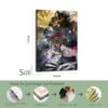 Jujutsu Kaisen 16x24 inch framed canvas print with step-by-step packaging process showing metal hooks, wood framing, and professional workmanship.