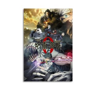 Jujutsu Kaisen movie poster canvas print featuring Gojo Satoru, Yuji Itadori, and cursed spirits in epic battle scene.
