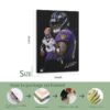 Lamar Jackson Ravens canvas framing process showing 16x24 inch print with metal hooks, wood frame, and professional packaging steps