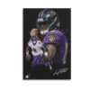 Lamar Jackson Baltimore Ravens canvas wall art featuring dynamic quarterback portrait and action pose with team colors and artistic effects