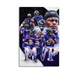 Lamar Jackson Ravens MVP canvas art featuring quarterback #8 in purple uniform action shots