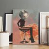 Large disco ball martini surreal canvas art displayed in modern artist studio setting.