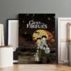 Large Grave of the Fireflies canvas print displayed in modern home interior with wooden floors and framed artwork