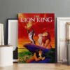 Large Lion King canvas print displayed in art studio showing premium Disney movie poster artwork with vibrant colors and professional quality finish.