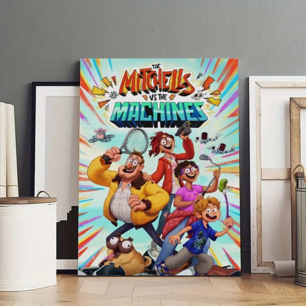 Large framed canvas print of The Mitchells vs The Machines movie poster for home wall art