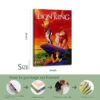 Lion King 16x24 inch unframed canvas print with step-by-step packaging and installation guide showing metal hooks, wood frame, and professional workmanship.