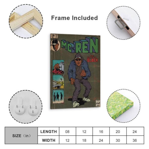 McRen Villain in Black framed canvas print featuring urban comic book art with multiple size options and professional framing included.