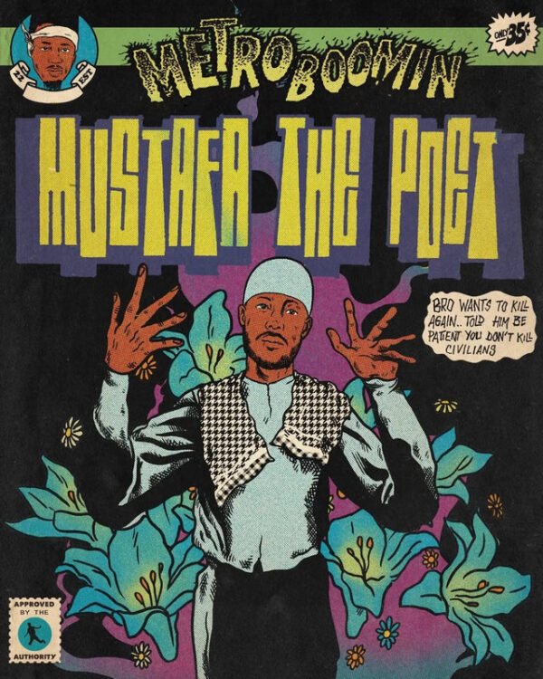 Metro Boomin Mustafa the Port vintage comic book style poster with retro hip hop artwork