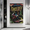 Framed Metro Boomin Takeoff vintage comic book style poster displayed as wall art in modern minimalist interior home decor setting.