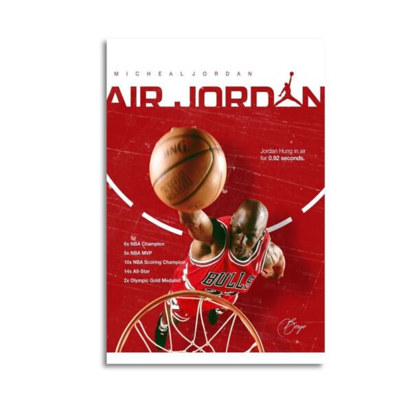 Michael Jordan Air Jordan canvas print featuring dunking pose with career achievements and Bulls jersey