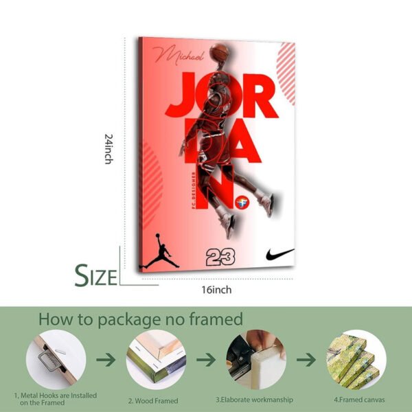 michael-jordan-framed-canvas-print-16x24-packaging-process.jpg Michael Jordan 16x24 inch framed canvas print showing professional packaging process with metal hooks, wood frame, and elaborate workmanship
