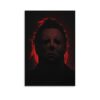 Michael Myers canvas wall art with dramatic red backlighting effect on white background, horror movie character portrait print