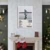 Post Malone F-1 Trillion album poster displayed as home decor above fireplace mantel with Christmas decorations