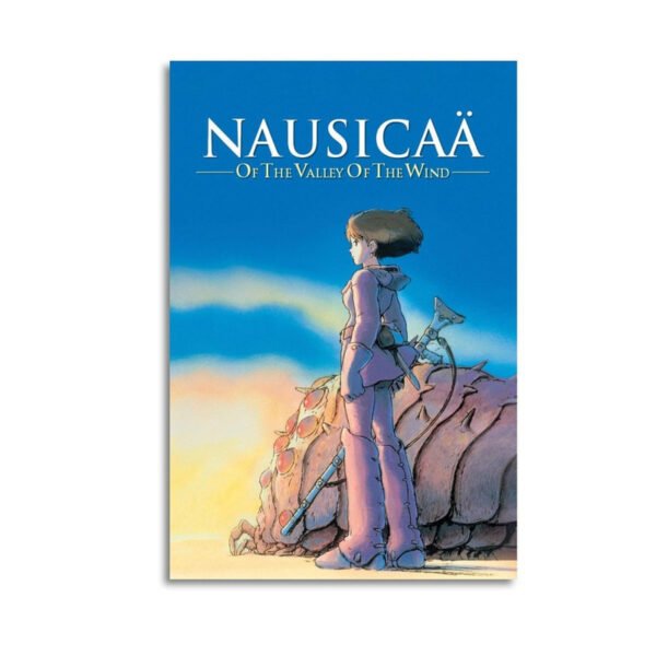 Nausicaa of the Valley of the Wind classic movie poster featuring Princess Nausicaa standing on rocky landscape with dramatic sky background.