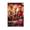 Epic NFL Super Bowl championship rivalry artwork featuring two legendary quarterbacks with Lombardi Trophy in dramatic apocalyptic setting perfect for sports fan wall decor