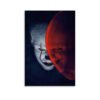 High-quality Pennywise canvas print featuring iconic split-face design with dramatic red and blue lighting from Stephen King's IT