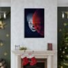 Pennywise canvas wall art displayed above fireplace in elegant Christmas decorated living room