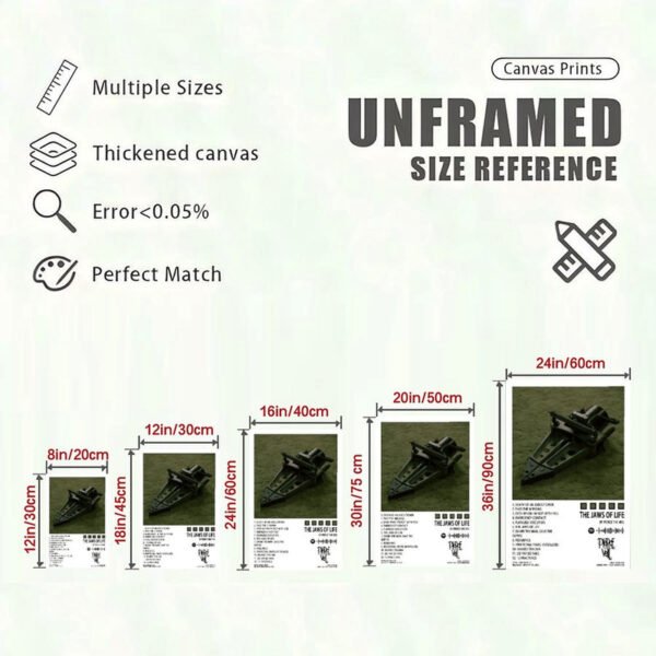 pierce-the-veil-canvas-print-size-reference-guide.jpg Pierce The Veil "The Jaws of Life" canvas print size reference chart showing 5 different dimensions from 8x12 inches to 24x36 inches with quality specifications