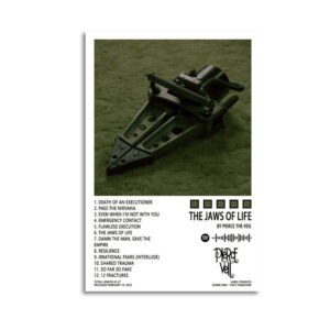 Pierce The Veil "The Jaws of Life" album poster featuring military aircraft artwork with complete 12-track listing from 2023 release