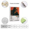 Post Malone Stoney album poster with wooden frame included, showing mounting hardware and size chart for ready-to-hang wall art
