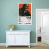 Post Malone Stoney album poster displayed in minimalist mint green bedroom with white furniture and Scandinavian design aesthetic