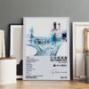 Radiohead OK Computer album poster with complete track listing and abstract highway artwork displayed in modern interior gallery setting