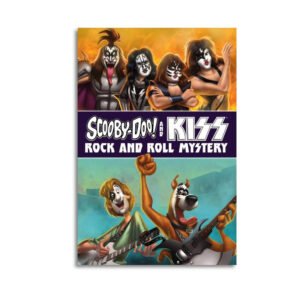 Scooby-Doo and KISS Rock and Roll Mystery canvas print featuring KISS band members in iconic makeup with Shaggy and Scooby playing electric guitars in vibrant animated style.