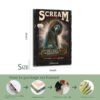 Scream movie poster canvas print with size measurements and step-by-step unframed canvas packaging and installation process guide