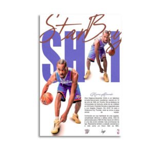 SGA Thunder canvas poster with Portuguese biography and dual basketball action poses