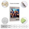 Shameless TV series framed poster product showcase displaying frame construction details, mounting hardware, size options chart, and complete ready-to-hang wall art package specifications.