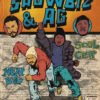 Showbiz & AG vintage comic book style poster featuring the hip-hop duo in 90s street fashion with newspaper collage background and classic comic book design elements.