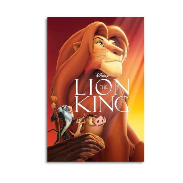 Disney Lion King canvas poster featuring Simba, Timon, Pumbaa and Rafiki for home wall decor.