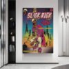Slick Rick vintage comic book poster displayed as wall art in modern home interior with contemporary shelving and minimalist decor.