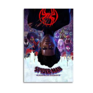 Spider-Man Across the Spider-Verse movie poster canvas print featuring Miles Morales and multiverse characters in dynamic composition.