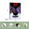 Spider-Man canvas print 16x24 inch with professional framing process showing metal hooks, wood frame, and packaging steps.