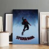 Large Spider-Man Into the Spider-Verse canvas print displayed in art studio showing Miles Morales leap scene in premium quality.