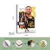 Stephen Curry canvas print packaging process showing 16x24 inch dimensions with 4-step framing workflow from metal hooks to finished canvas