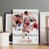 Authentic Stephen Curry signed canvas artwork displayed in professional gallery setting with Golden Gate Bridge backdrop
