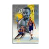 Stephen Curry Warriors poster with team logo and action shots in blue and yellow design