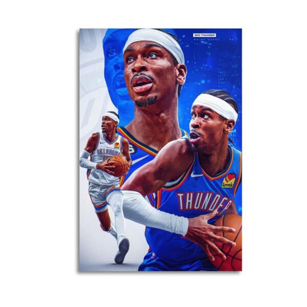 Thunder basketball canvas art featuring dynamic player action in blue and white team uniforms