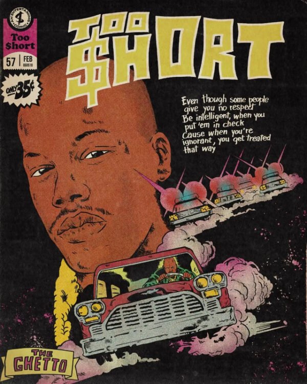 Vintage comic book cover featuring Too $hort with retro hip-hop street art design and urban culture themes.