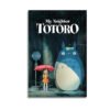 My Neighbor Totoro canvas art featuring Mei with red umbrella standing next to Totoro at rainy bus stop in atmospheric forest setting.