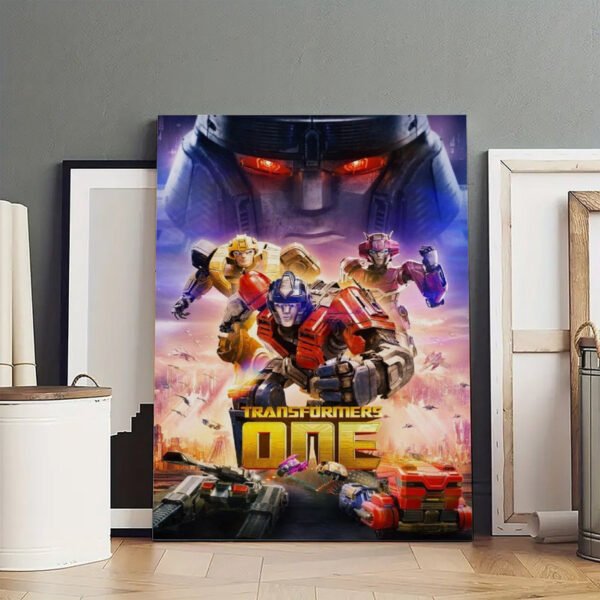 Transformers One movie poster featuring Optimus Prime and Autobot heroes in epic battle scene