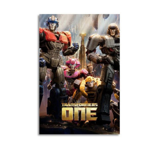 Transformers One official movie poster canvas print featuring Optimus Prime and Autobot characters
