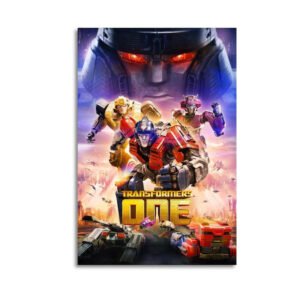 Transformers One official movie poster featuring Optimus Prime and Autobot heroes in epic battle scene wall art