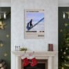 The Truman Show movie poster displayed as wall art above fireplace in Christmas-decorated living room