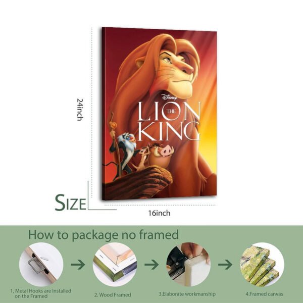 Disney Lion King 16x24 inch canvas print with packaging guide for unframed wall art.