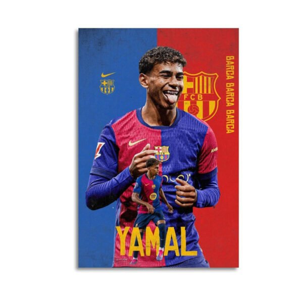 Lamine Yamal Barcelona poster featuring the young football star in Blaugrana jersey with FC Barcelona and Nike branding