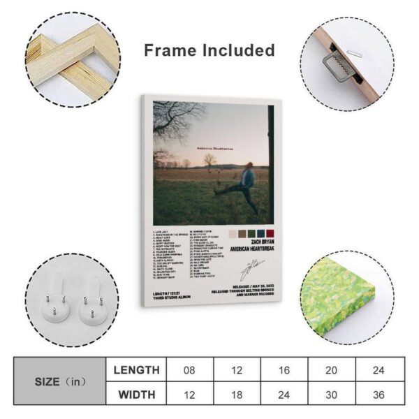 Zach Bryan American Heartbreak album poster in premium frame with track listing, ready to hang wall art for music lovers