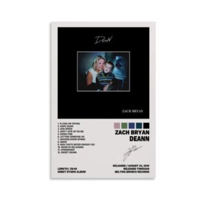 Zach Bryan DeAnn debut album poster featuring family photo with complete track listing and release information in black and white design